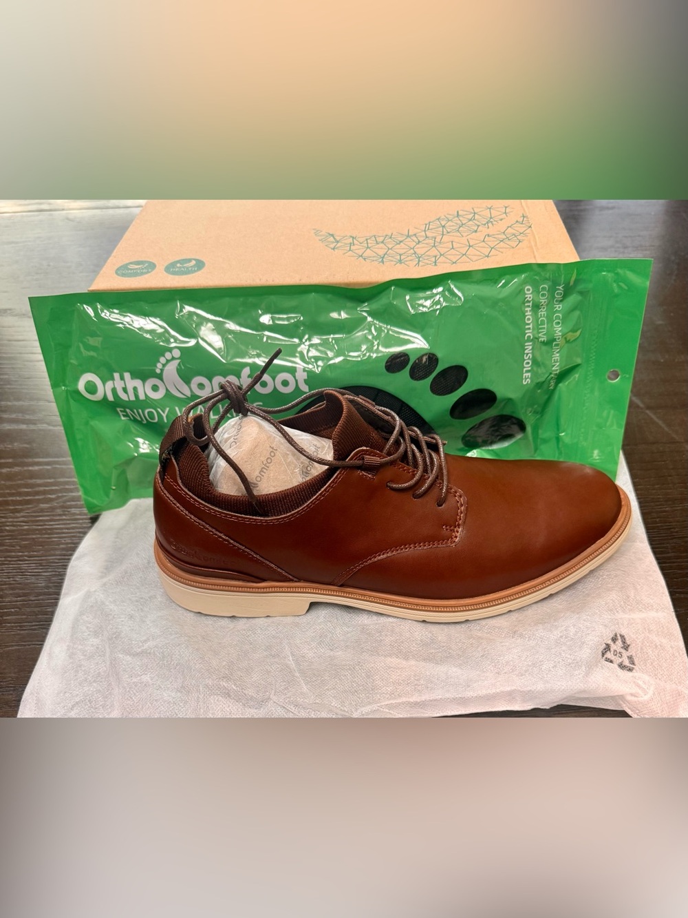 OrthoComfoot Men’s Oxford Dress Shoes Dark Brown Orthotic EU 41 US 8